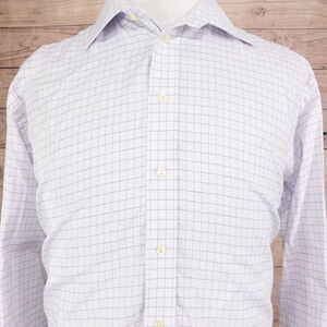 ETON CHECK LONG SLEEVE FRENCH CUFF DRESS SHIRT MENS SIZE 17.5 44 *READ